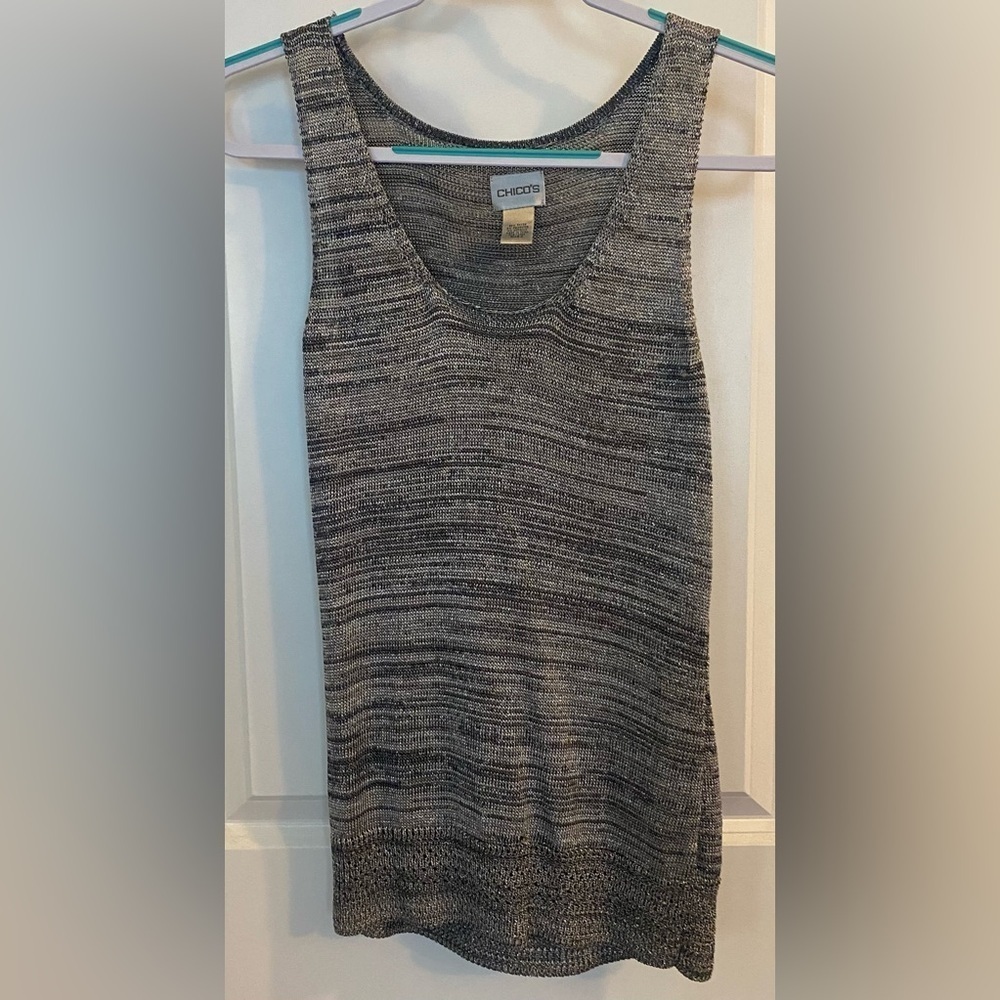 Chico’s Sweater Tank Top Size 0 Black/Silver Rayon/Polyester/Metallic Knit